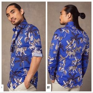 ⭐️ Hawes & Curtis Animal Print Slim Fit Shirt S Piccadilly Stretch Blue